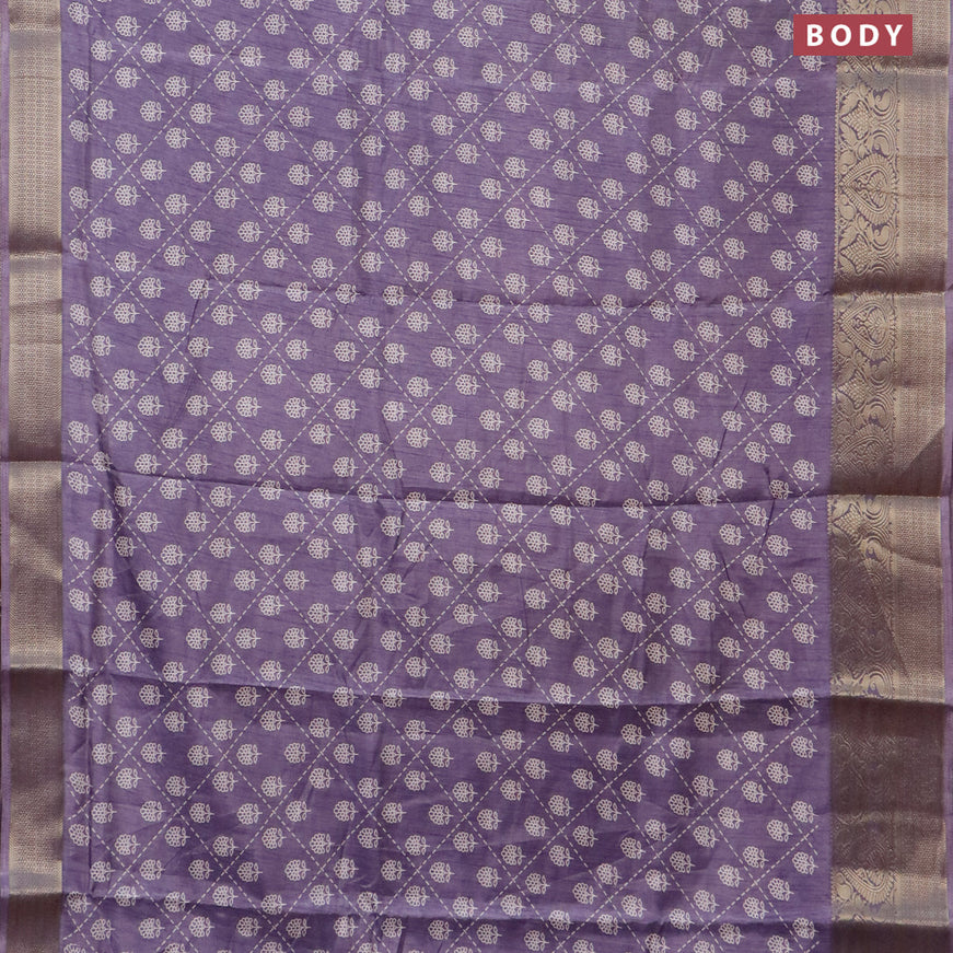 Semi dola saree pastel lavender with allover floral prints and zari woven border