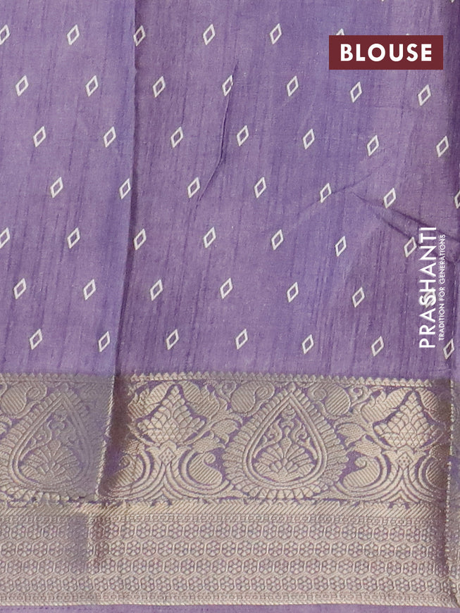 Semi dola saree pastel lavender with allover floral prints and zari woven border