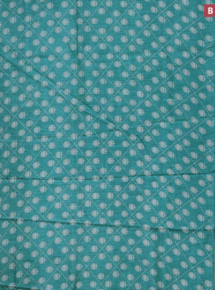 Semi dola saree teal green with allover floral prints and zari woven border