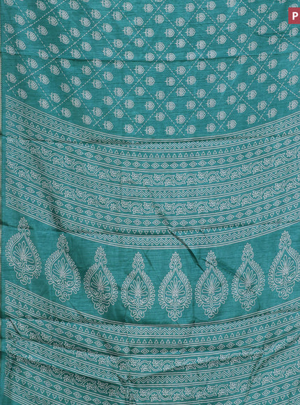 Semi dola saree teal green with allover floral prints and zari woven border