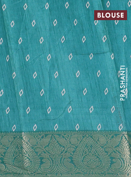 Semi dola saree teal green with allover floral prints and zari woven border