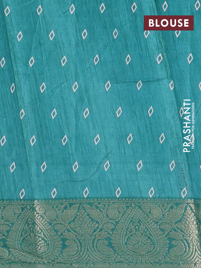 Semi dola saree teal green with allover floral prints and zari woven border