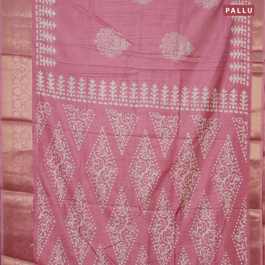 Semi dola saree light pink with butta prints and zari woven border