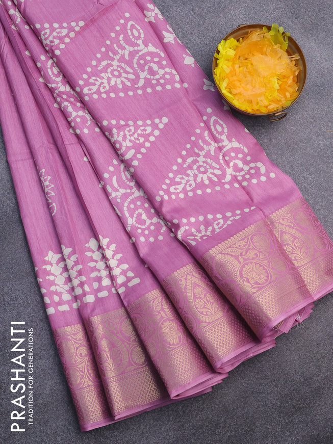 Semi dola saree mauve pink with butta prints and zari woven border