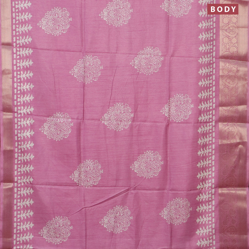 Semi dola saree mauve pink with butta prints and zari woven border