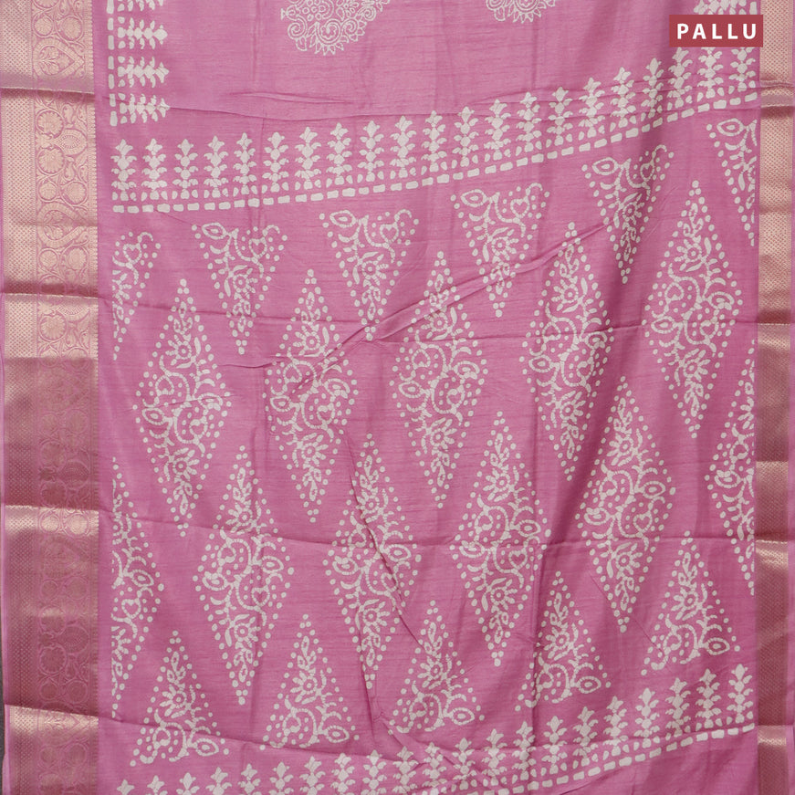 Semi dola saree mauve pink with butta prints and zari woven border