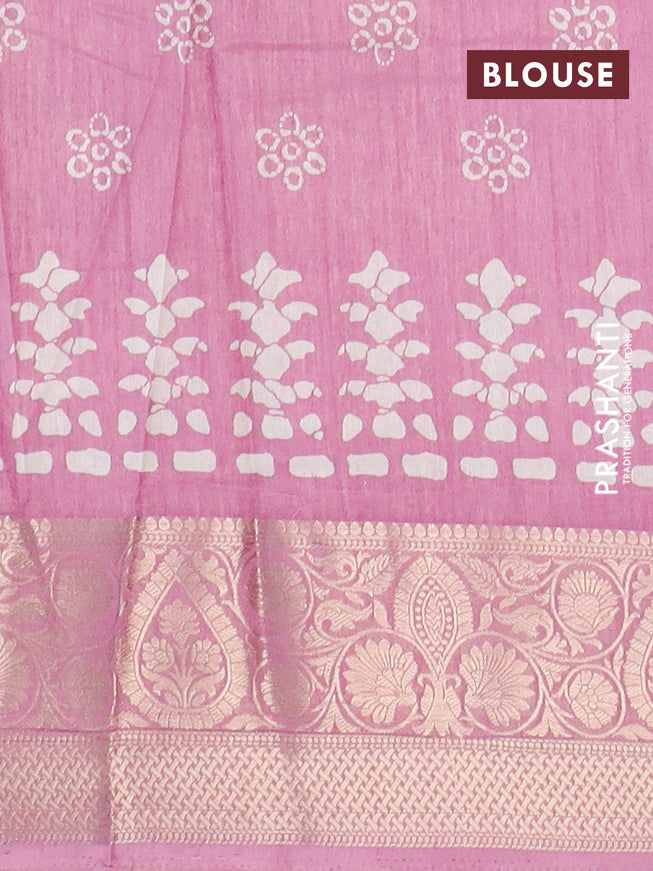 Semi dola saree mauve pink with butta prints and zari woven border