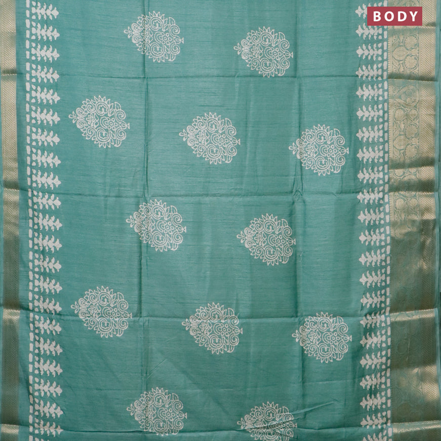 Semi dola saree pastel green with butta prints and zari woven border