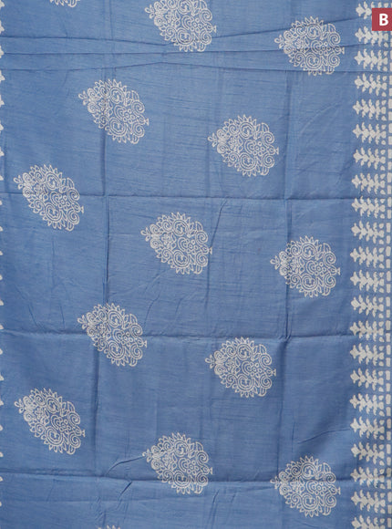 Semi dola saree blue shade with butta prints and zari woven border