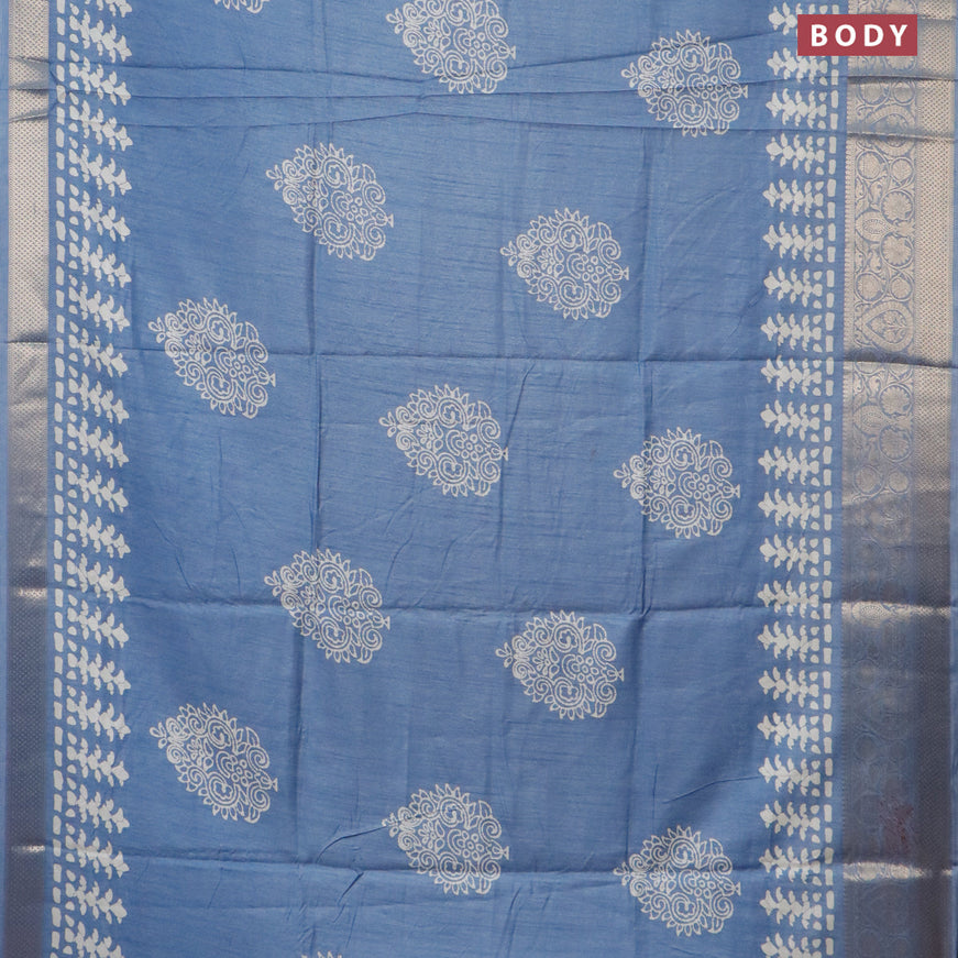 Semi dola saree blue shade with butta prints and zari woven border