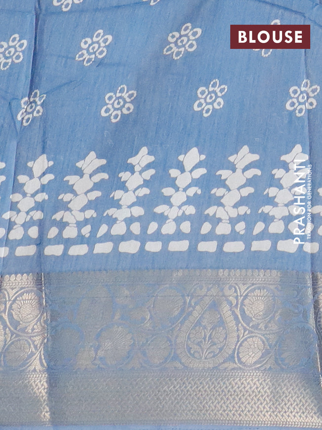 Semi dola saree blue shade with butta prints and zari woven border