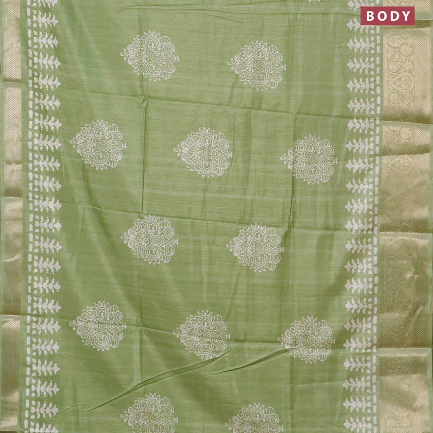 Semi dola saree green shade with butta prints and zari woven border