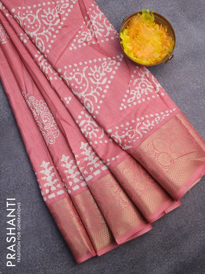 Semi dola saree peach pink with butta prints and zari woven border