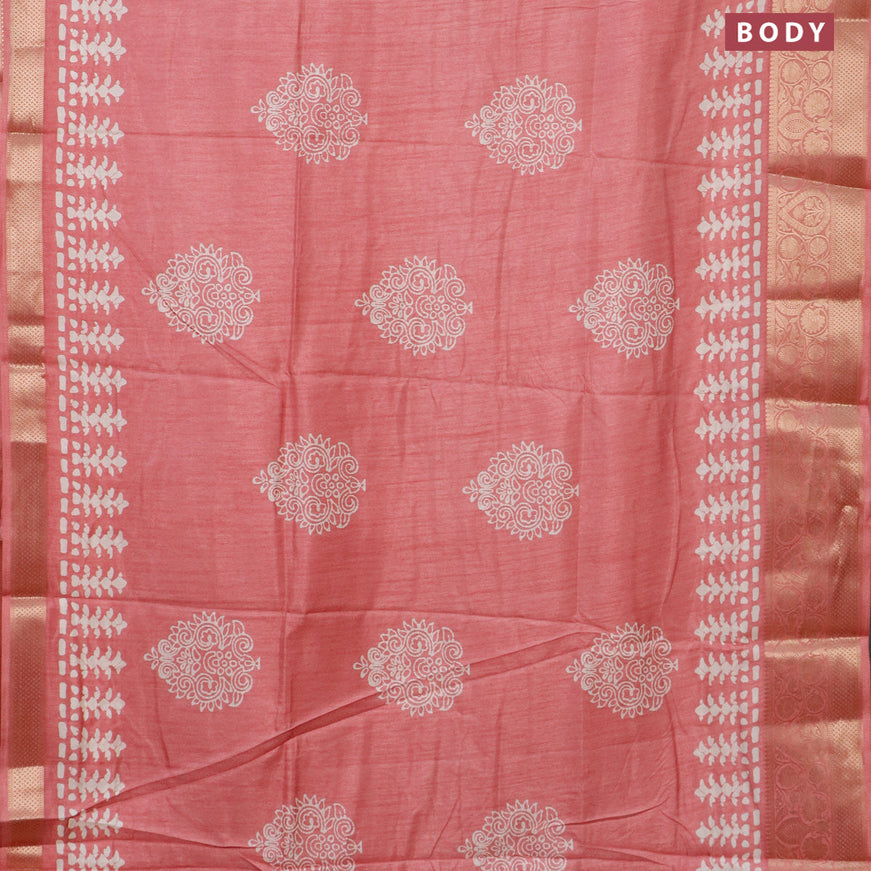 Semi dola saree peach pink with butta prints and zari woven border