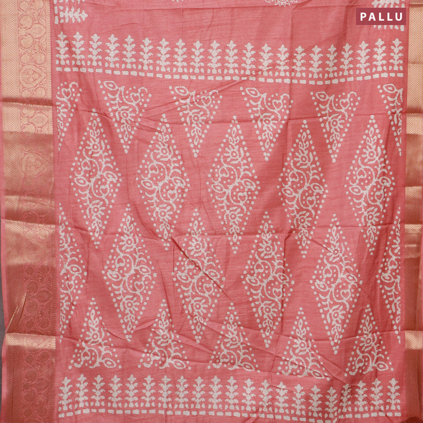 Semi dola saree peach pink with butta prints and zari woven border