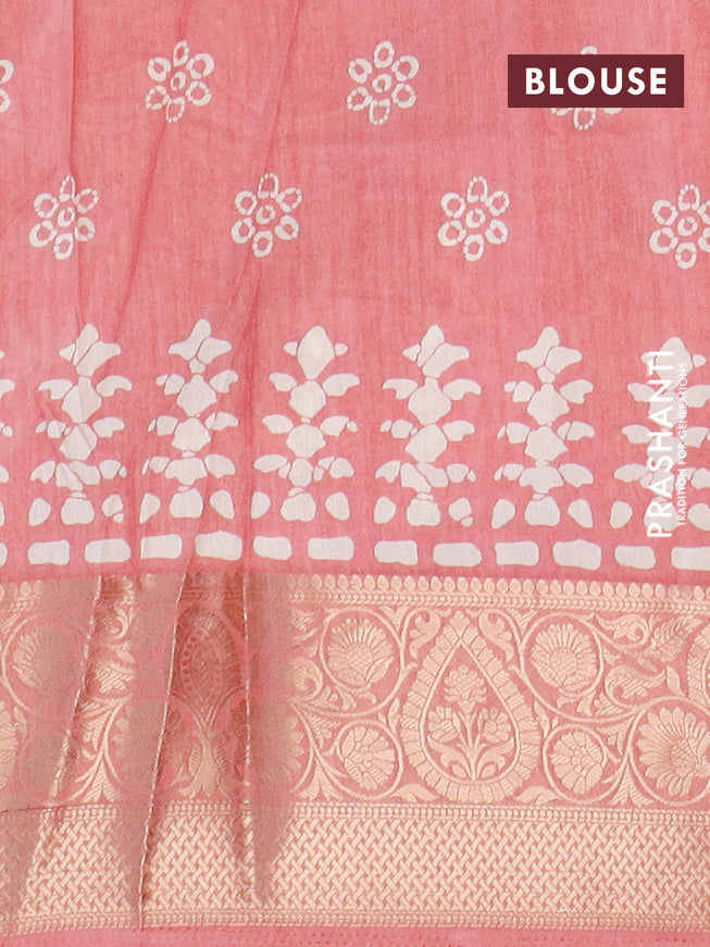 Semi dola saree peach pink with butta prints and zari woven border