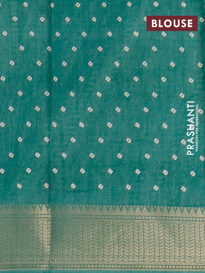 Semi dola saree green with allover geometric prints and zari woven border