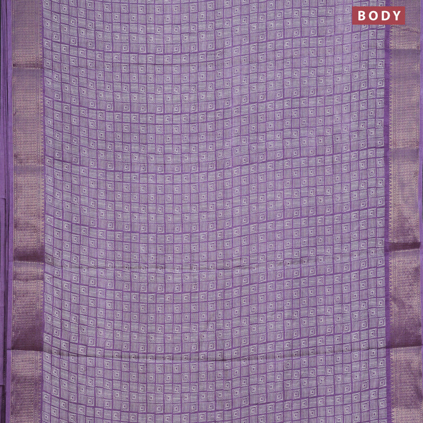 Semi dola saree pastel lavender shade with allover geometric prints and zari woven border