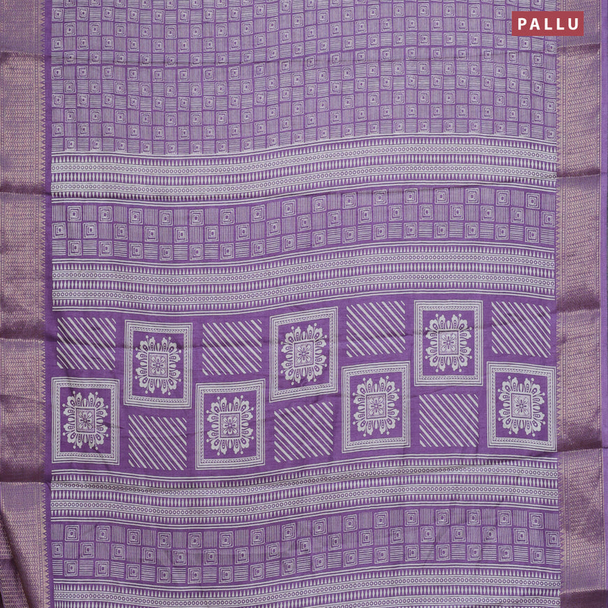 Semi dola saree pastel lavender shade with allover geometric prints and zari woven border