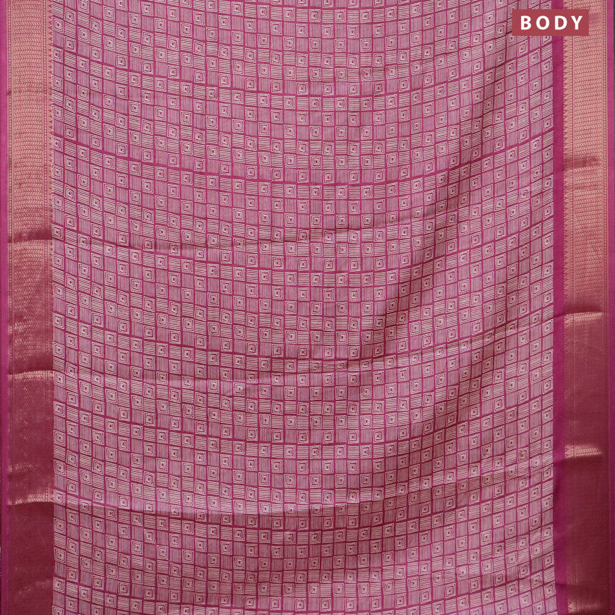 Semi dola saree magenta pink with allover geometric prints and zari woven border