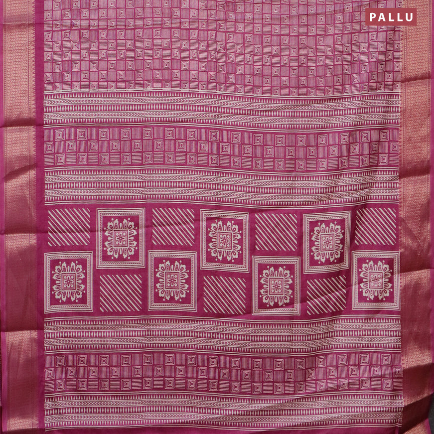 Semi dola saree magenta pink with allover geometric prints and zari woven border