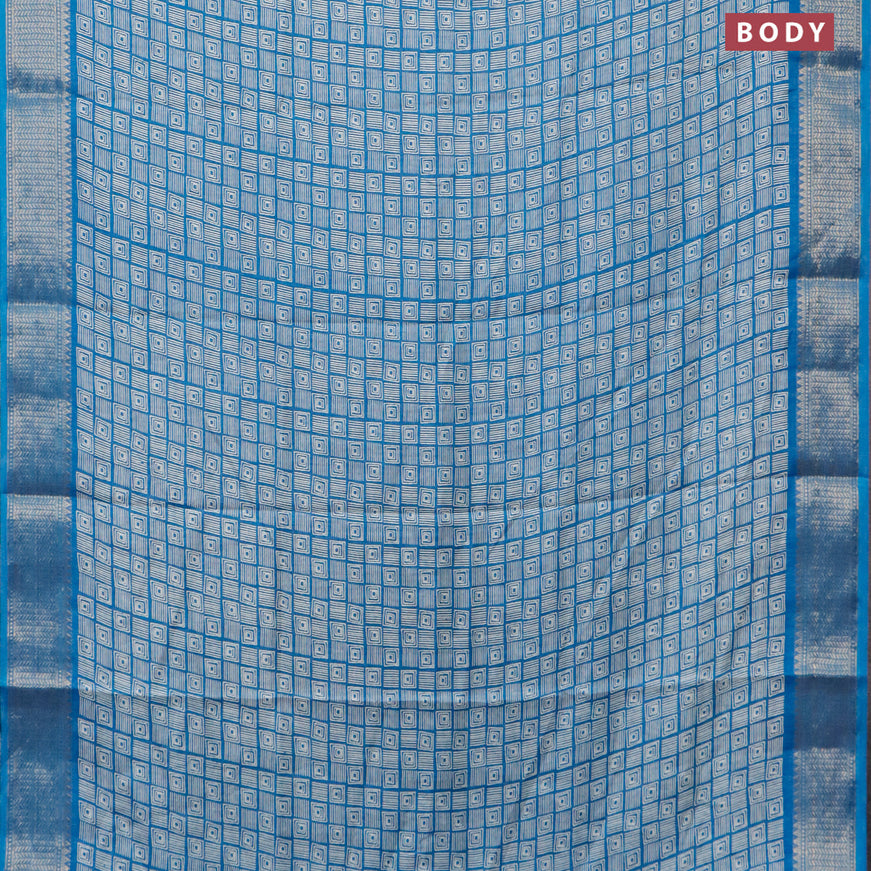 Semi dola saree cs blue with allover geometric prints and zari woven border