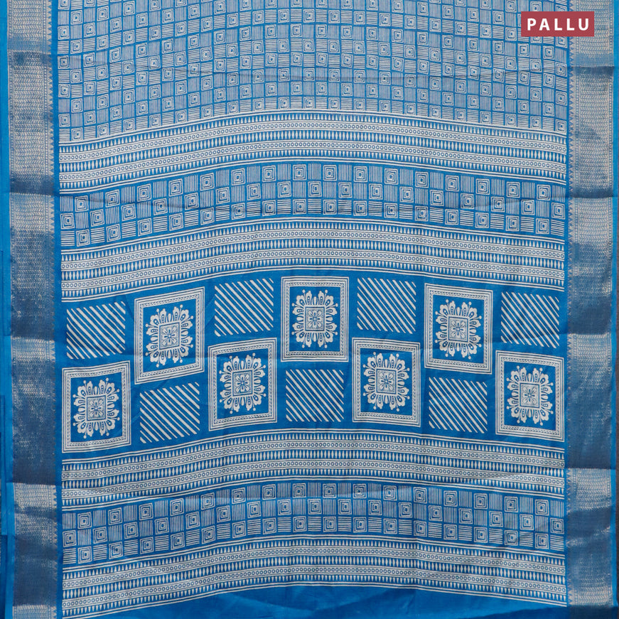 Semi dola saree cs blue with allover geometric prints and zari woven border