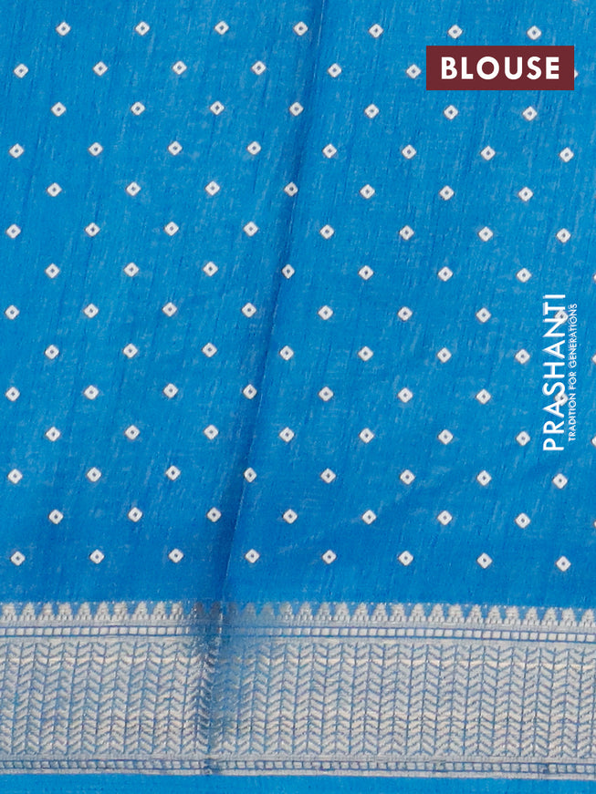 Semi dola saree cs blue with allover geometric prints and zari woven border