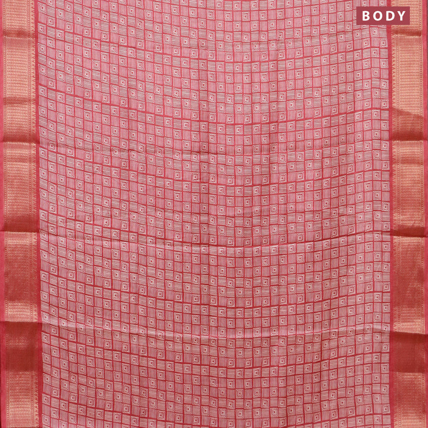 Semi dola saree pink with allover geometric prints and zari woven border