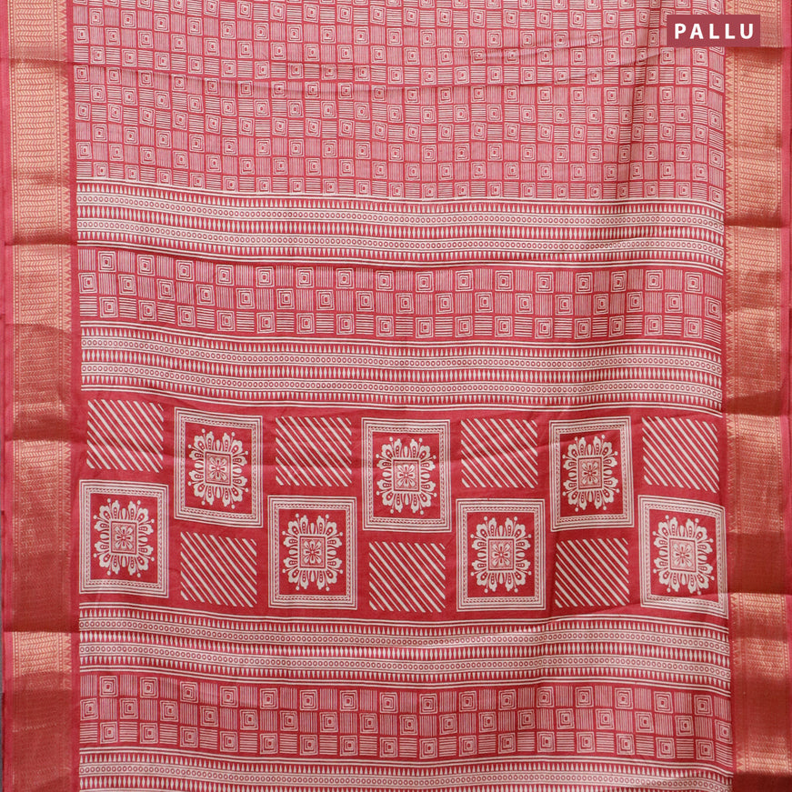 Semi dola saree pink with allover geometric prints and zari woven border