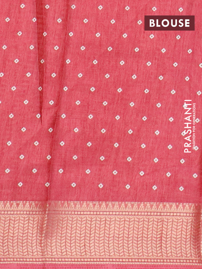 Semi dola saree pink with allover geometric prints and zari woven border