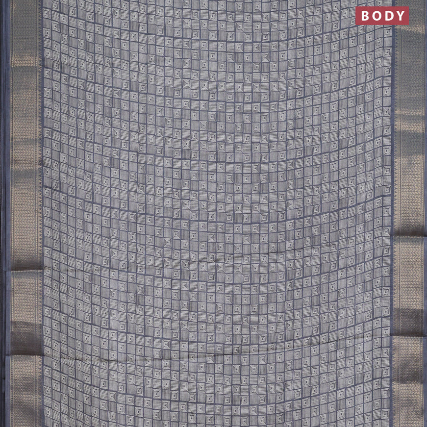 Semi dola saree grey with allover geometric prints and zari woven border