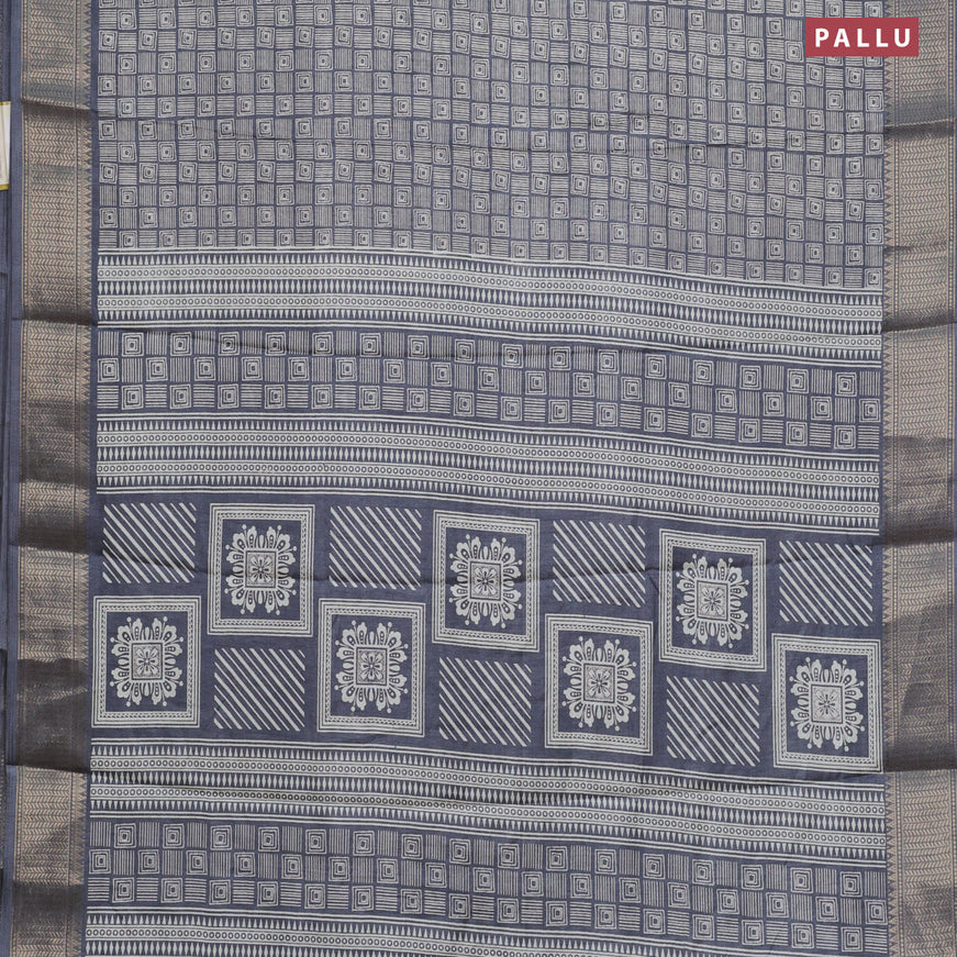 Semi dola saree grey with allover geometric prints and zari woven border