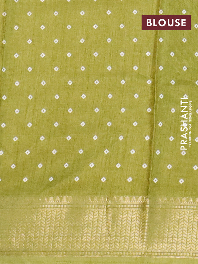 Semi dola saree mehendi green with allover geometric prints and zari woven border