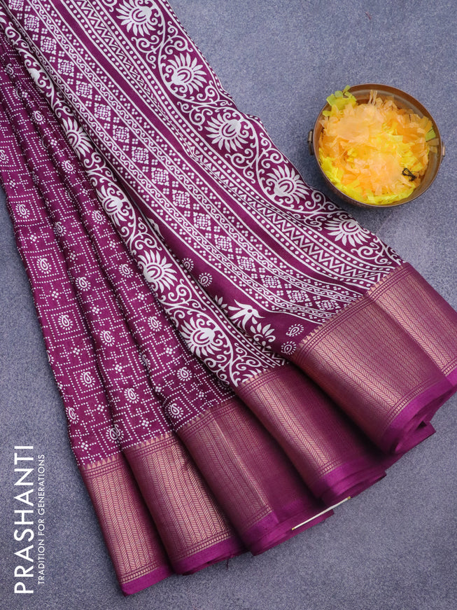 Semi dola saree purple with allover prints and zari woven border