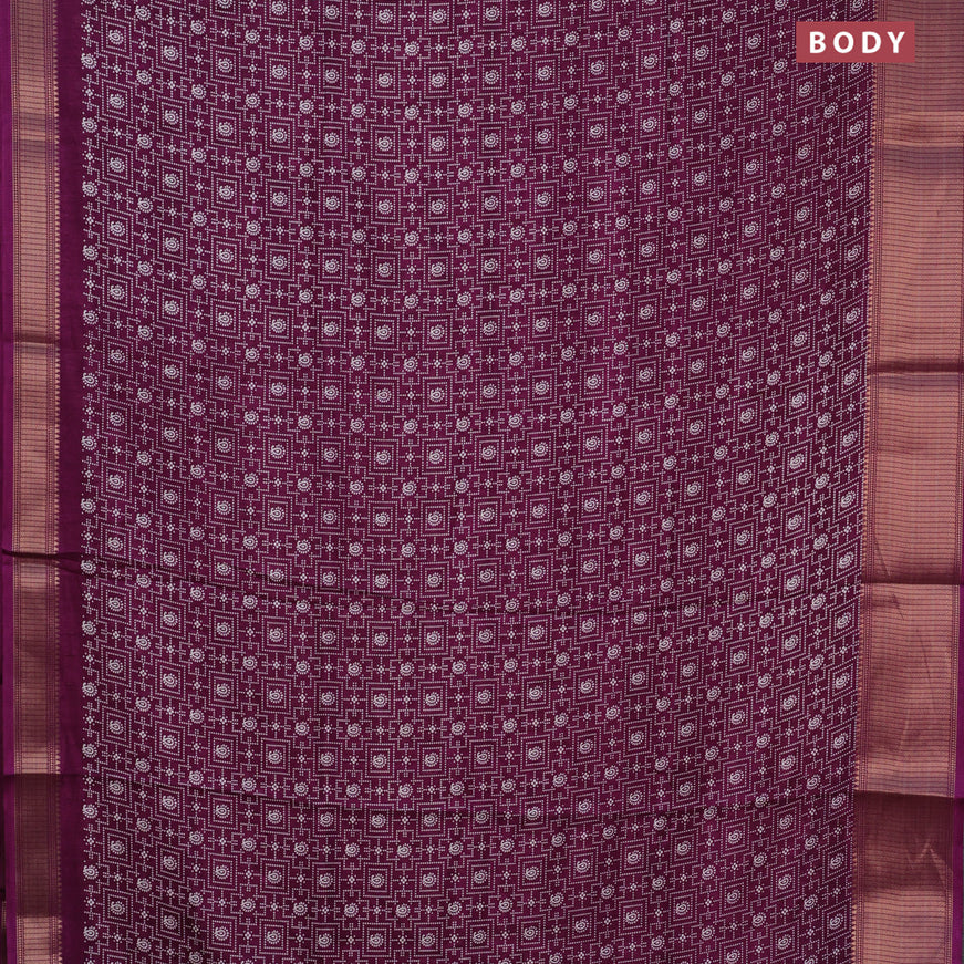 Semi dola saree purple with allover prints and zari woven border