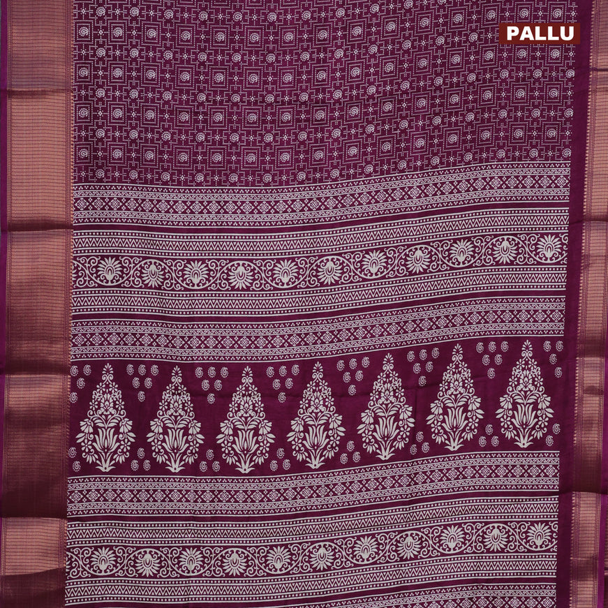 Semi dola saree purple with allover prints and zari woven border