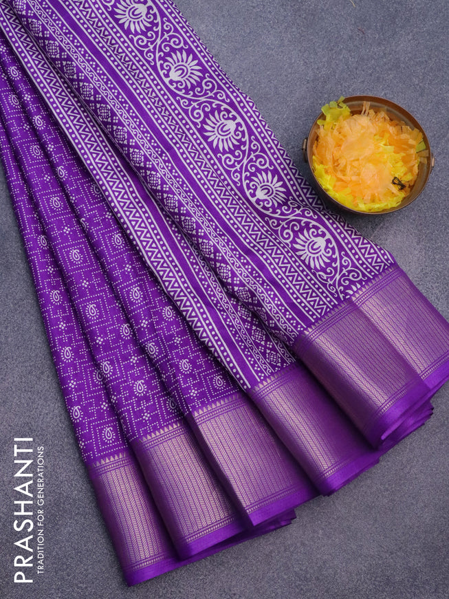 Semi dola saree violet with allover prints and zari woven border