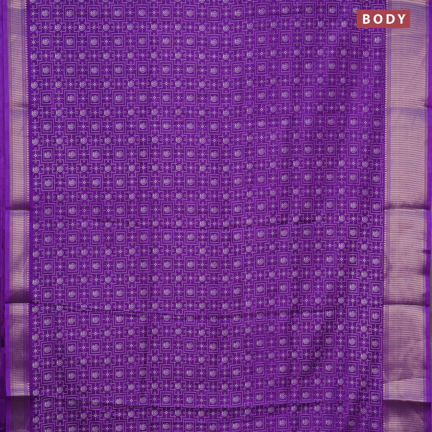 Semi dola saree violet with allover prints and zari woven border