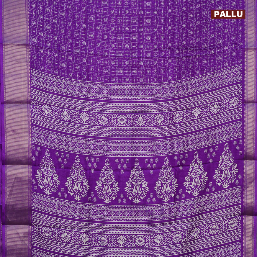 Semi dola saree violet with allover prints and zari woven border