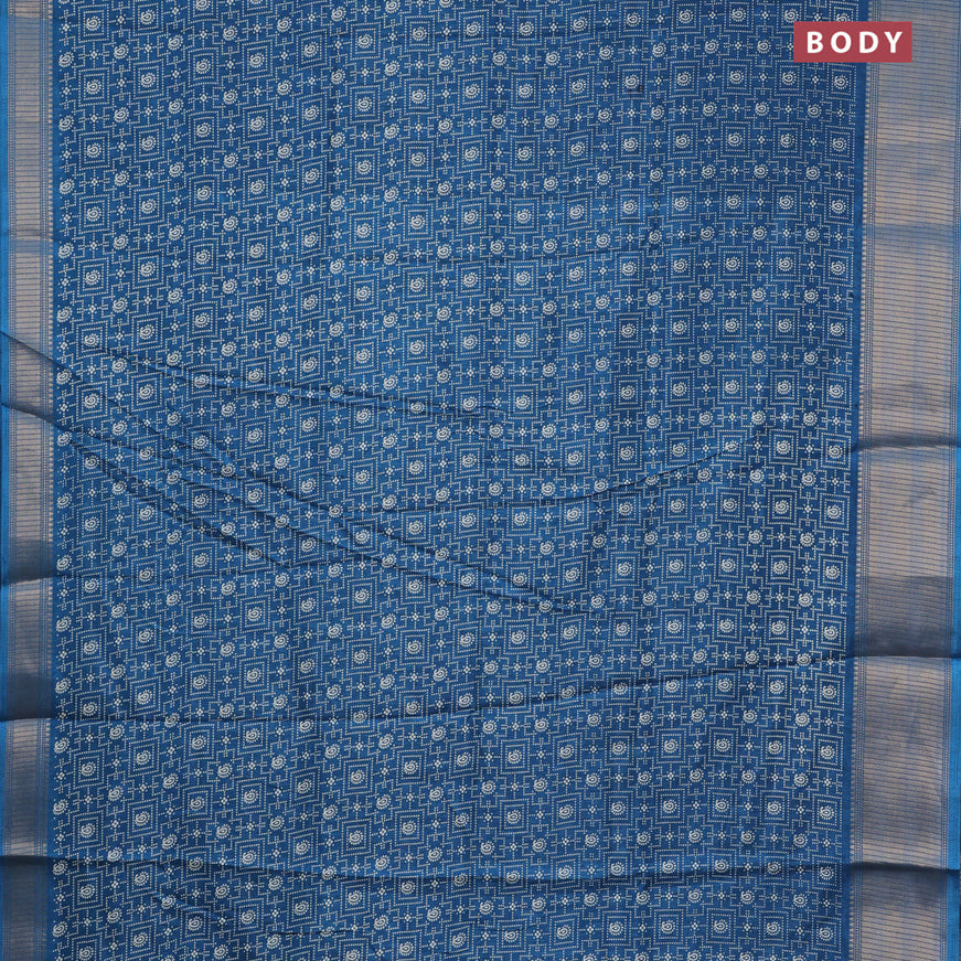 Semi dola saree peacock blue with allover prints and zari woven border