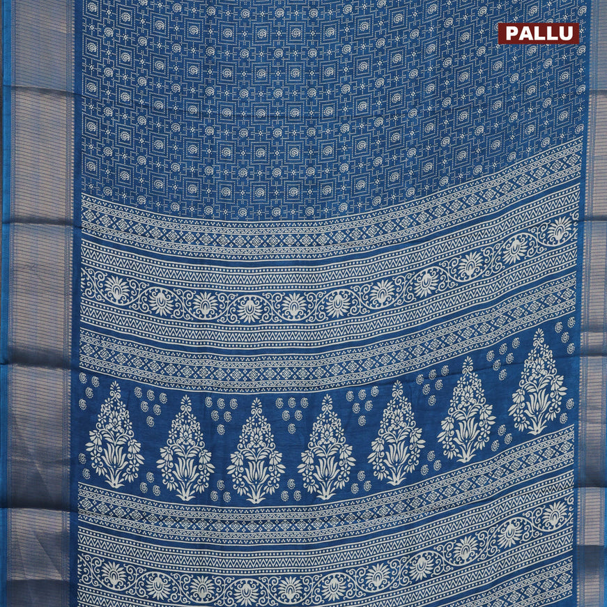 Semi dola saree peacock blue with allover prints and zari woven border