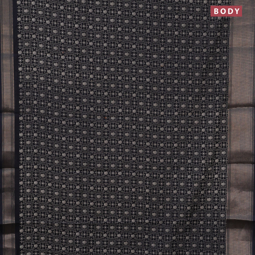 Semi dola saree black with allover prints and zari woven border