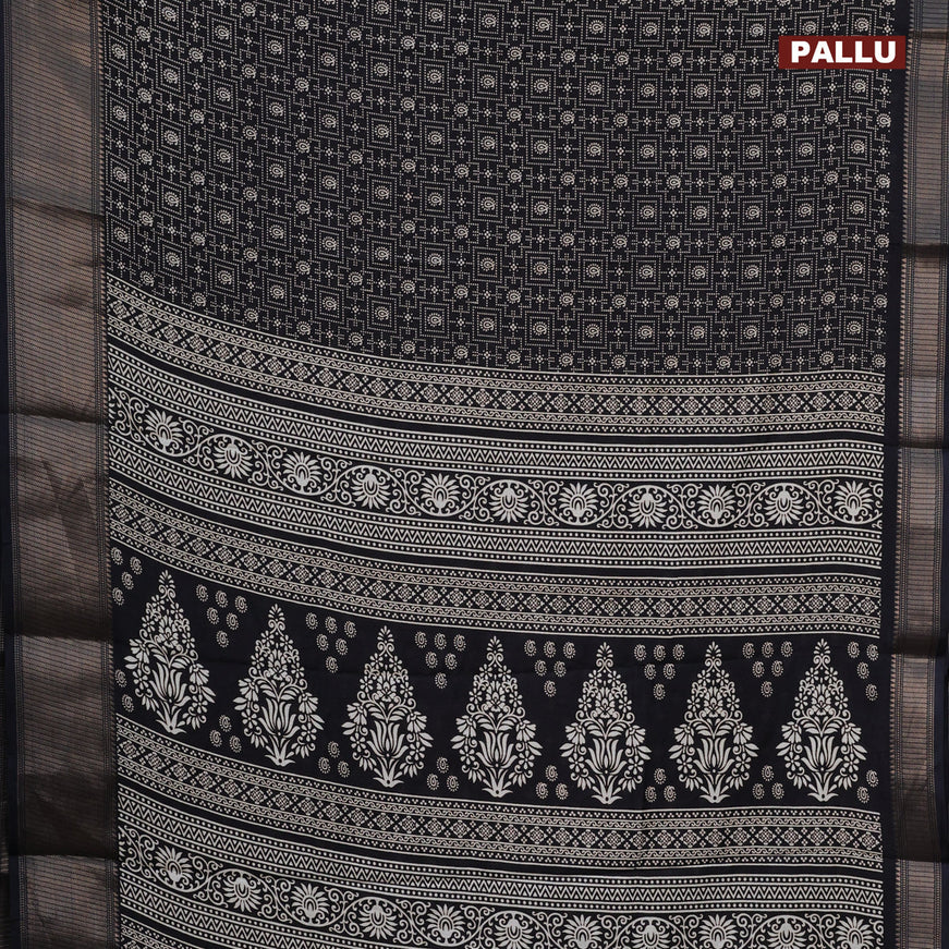 Semi dola saree black with allover prints and zari woven border