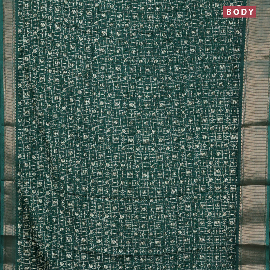 Semi dola saree green with allover prints and zari woven border