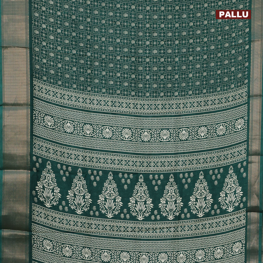 Semi dola saree green with allover prints and zari woven border