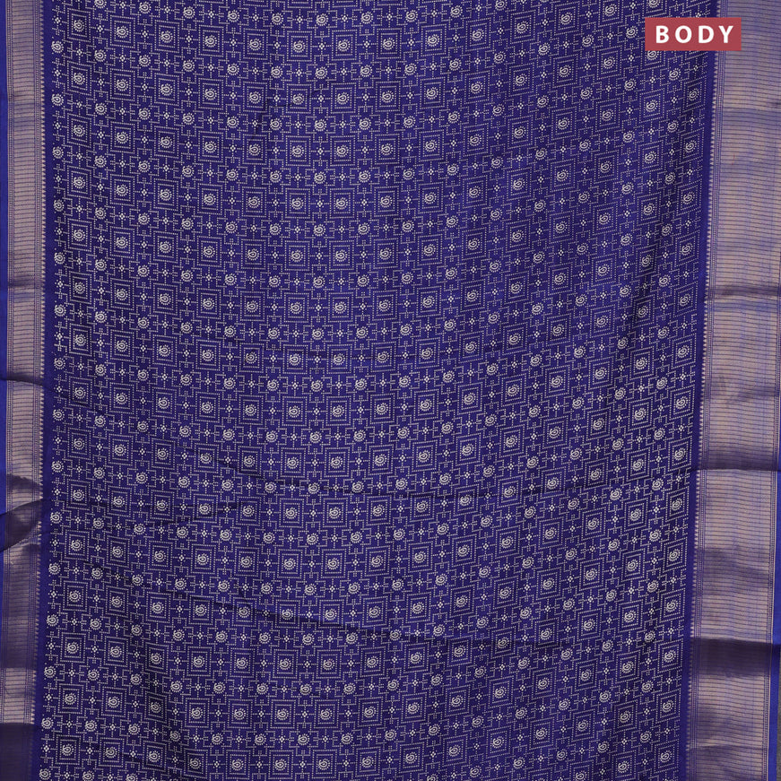 Semi dola saree blue with allover prints and zari woven border