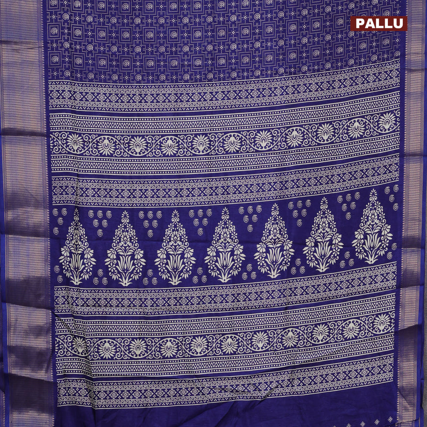 Semi dola saree blue with allover prints and zari woven border