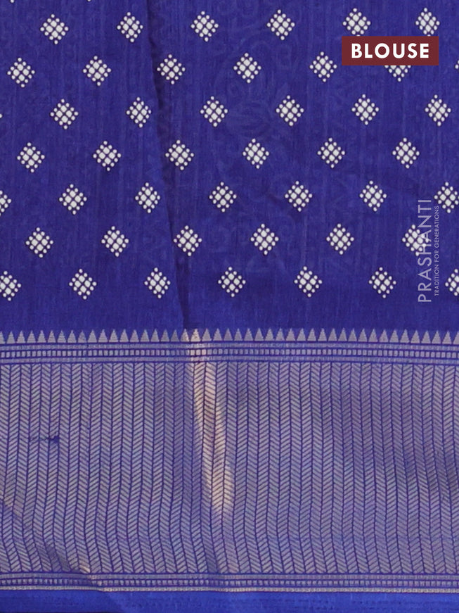 Semi dola saree blue with allover prints and zari woven border