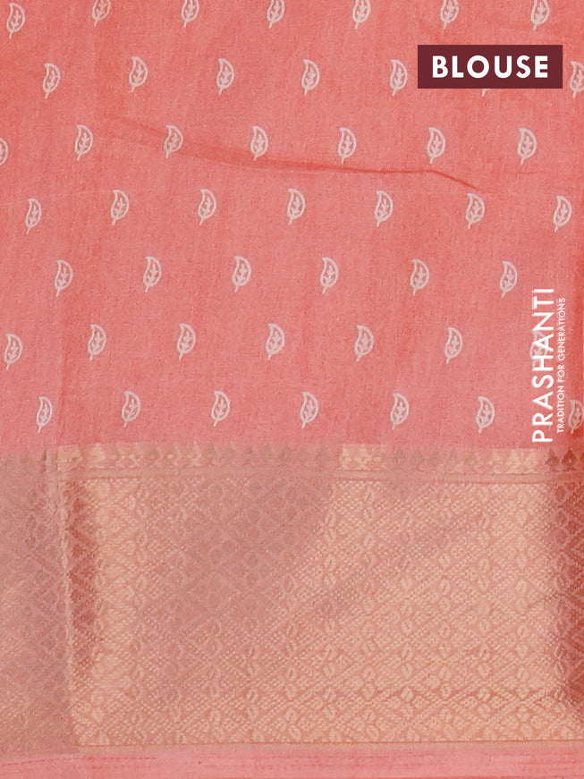 Semi dola saree peach shade with allover geometric prints and zari woven border